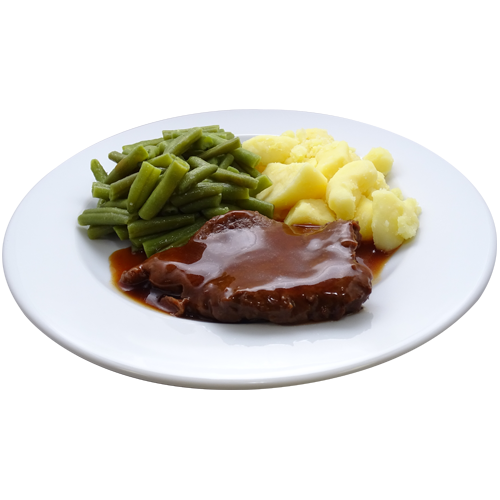 Runderlap, Vleesjus,Snijbonen, Aardappelen gekookt